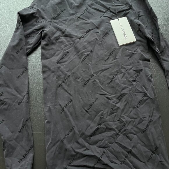 NWT Balenciaga Flock Top All Over Logo Black Long Sleeves Crewneck Fitted - Picture 3 of 6
